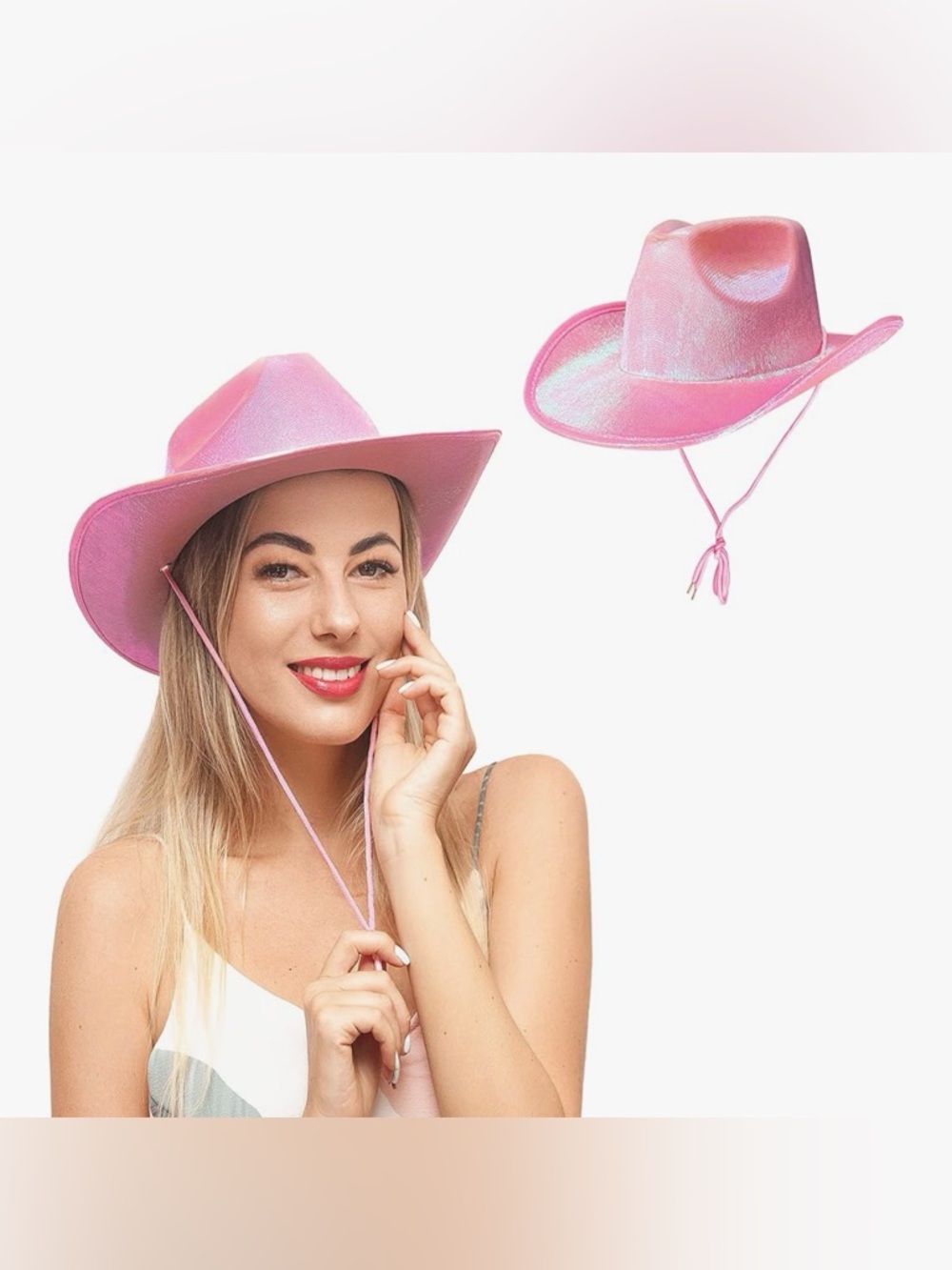 Women's Pink Cowboy Hat with Chin Strap